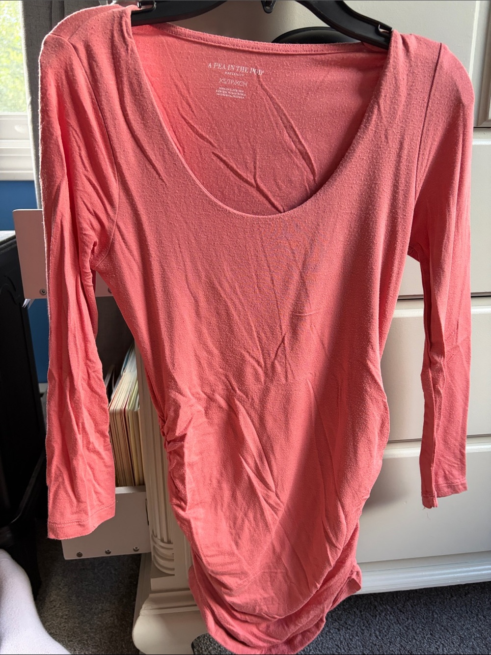 A Pea in the Pod Coral-Pink Scoop Neck Maternity Long Sleeve Top